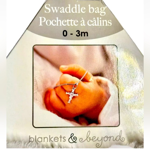 ☁️BLANKETS & BEYOND☁️CHRISTENING CROSS ROSETTE PLUSH BAPTISM SWADDLE BAG NWT - Picture 3 of 8